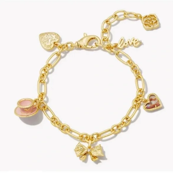 🎀 KENDRA SCOTT x LOVESHACKFANCY Charm Bracelet with Locket Bow Heart Teacup Love - Picture 6 of 8